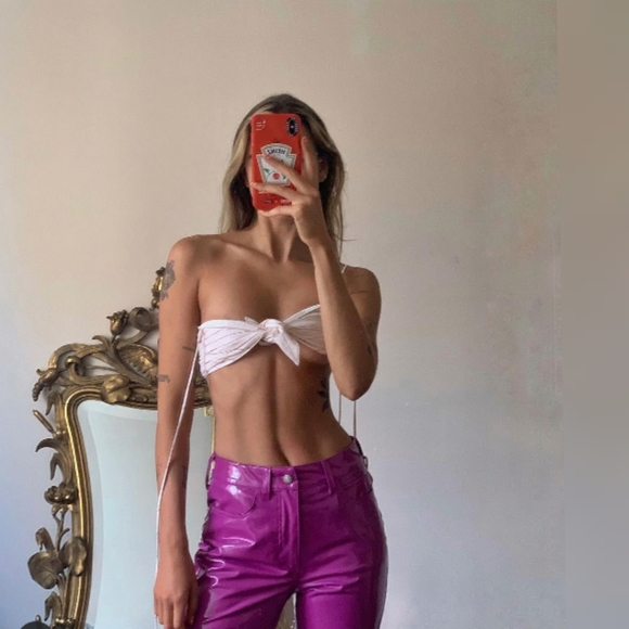 Simon Miller Vegan Patent Leather Straight Leg Pant in Magenta Purple NEW - Picture 3 of 16